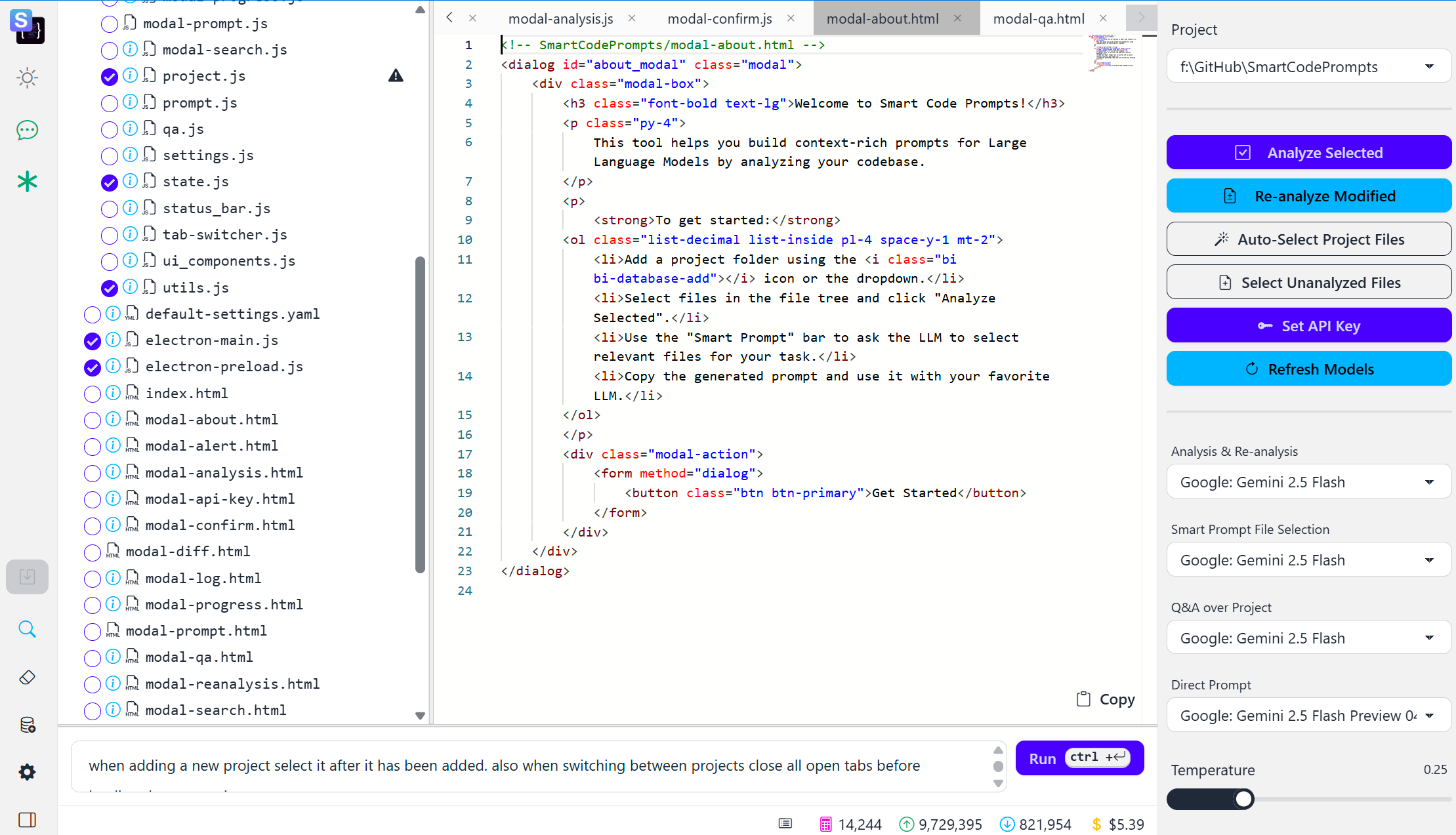 Screenshot of Smart Code Prompts