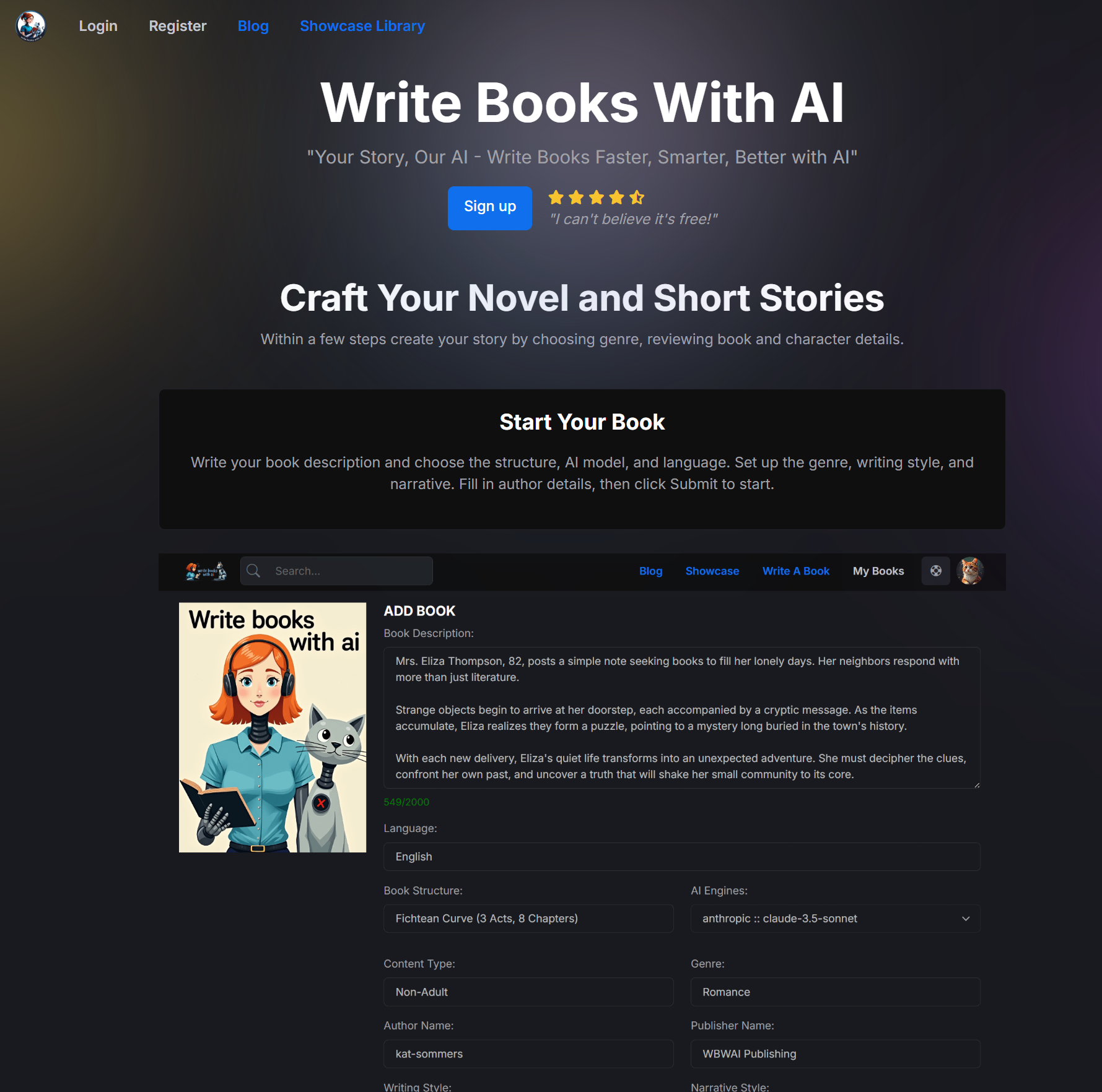 Screenshot of Write Books With Ai