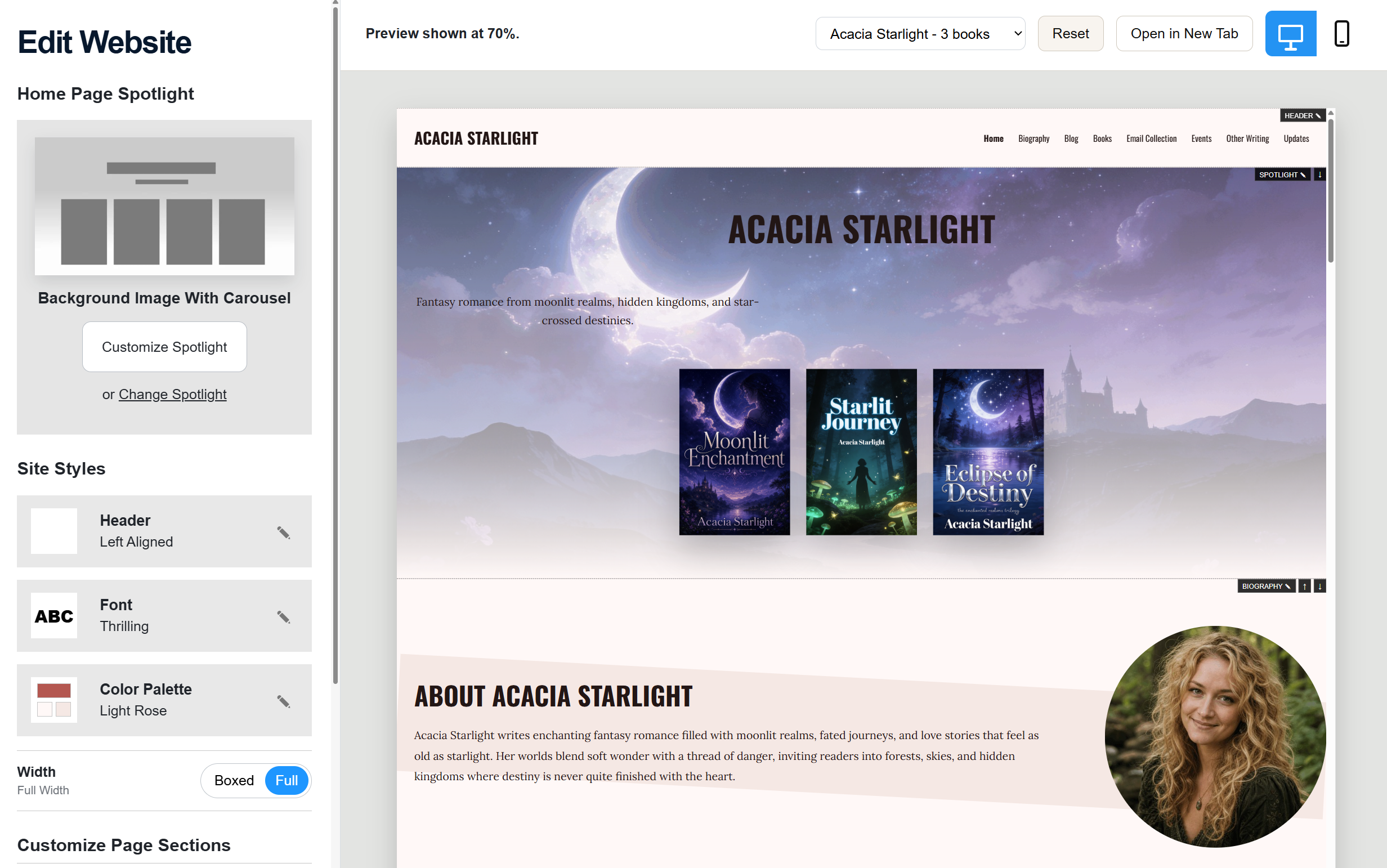 Screenshot of Author Website Building Blocks