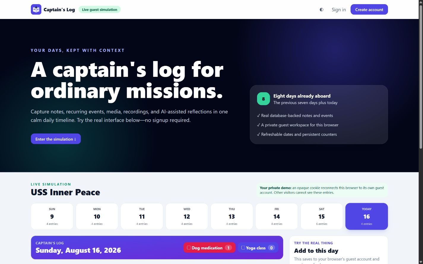 Screenshot of Captain's Log